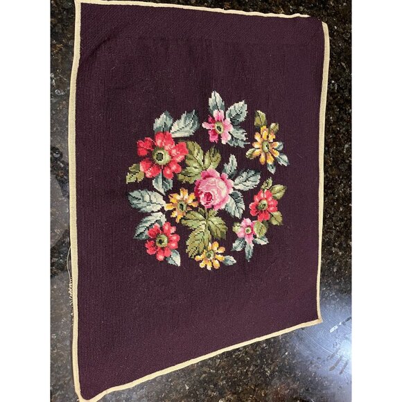 Floral Needlepoint Piece for Framing, Chair Stool Cover, Pillow - Picture 2 of 6